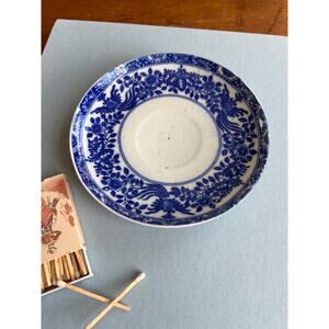 VTG Blue & White Porcelain Transferware Saucer 5.5" Japanese Chinoiserie Coastal